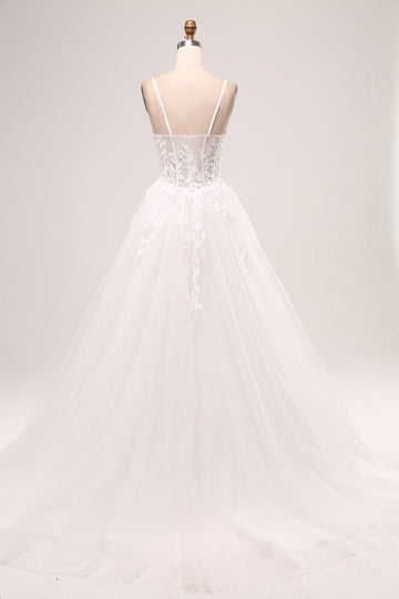 Ivory A-Line Spaghetti stropper Korsett Lace Tylle Long Wedding Dress